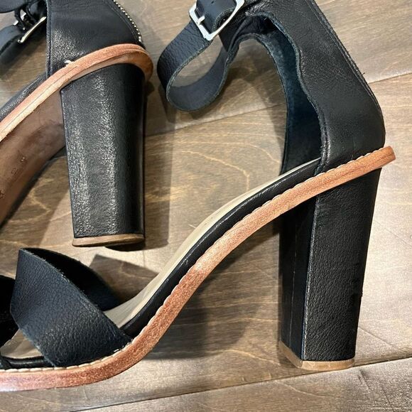 Loeffler Randal Women Ankle Strap 4" Heel Leather Sandals, Black, Size 10M - Picture 5 of 14